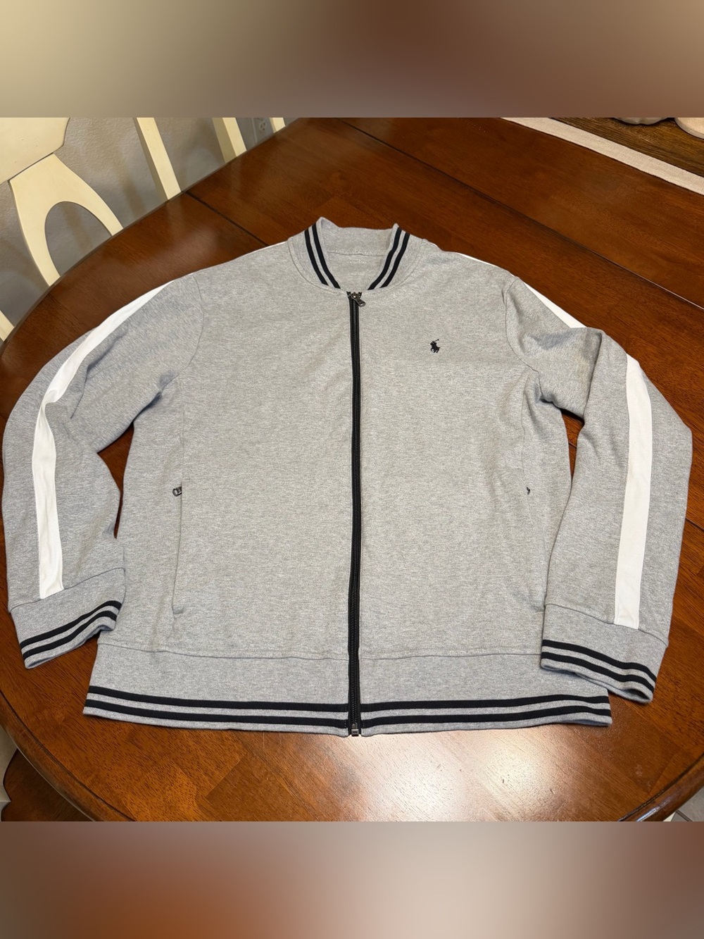 Polo Ralph Lauren Track Jacket Mens L Gray Full Zip Bomber Jersey Knit Pony Logo